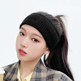 飞花 运动发带男头巾女夏天吸汗头带洗脸束发带宽边针织毛线发箍抹额 黑色1条