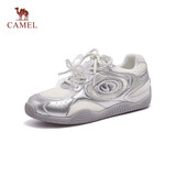 骆驼（CAMEL）月牙德训鞋女百搭板鞋休闲鞋 L25S577059D 米/银(蕾丝四季) 38