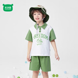 迷你木木屋儿童短袖套装夏季polo领休闲运动套装 美式头盔 130 