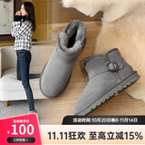 ZHR雪地靴女反绒牛皮保暖女靴明星达人爱穿缝制百搭短靴耐穿加绒棉鞋 浅灰色（P29-搭扣款） 39