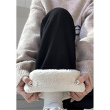 趣米乐羊羔绒加厚阔腿休闲裤女秋冬季新款加绒保暖棉卫裤宽松运动长裤子 黑色【羊羔绒】 L