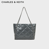 CHARLES&KEITH大容量菱格链条单肩托特包包女包女士生日礼物CK2-30151422 Grey灰色 特大包
