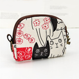 叕二叕新款小众和风系咔咔部落印花钥匙环零钱硬币包袋 可爱女包收纳包 黑白猫【半圆】