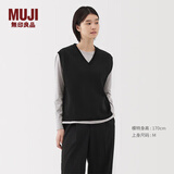 无印良品（MUJI）女式 针织 V领 背心 马甲 针织衫 25年春季  BA1Q2A5S 黑色 L （165/88A）