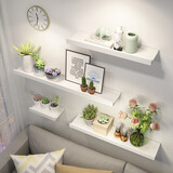 爱必居实木隔板墙上置物架墙面书架收纳架电视墙装饰架子白色120*15cm