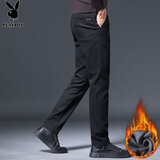 花花公子（PLAYBOY）休闲裤男秋冬季裤子男士商务宽松潮流男装长裤 黑色加绒 33