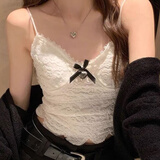 九寸阳光甜美辣妹蕾丝美背吊带背心女外穿蝴蝶结胸垫打底内搭上衣 蕾丝吊带【白色；80-120斤】