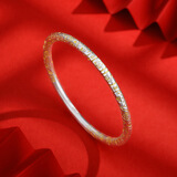 梦君宸圆棍描金吉言招财猫银手镯足银9999实心年轻送女友生日情人节礼物 56mm圈口【约29.4g】+证书 999.9足银