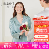 金三塔真丝睡衣女100%桑蚕丝外穿丝滑亲肤两件套睡裤居家服礼物 [轻爽]19姆米黛青色 L