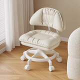 景彩滑轮凳万向轮小凳子家用懒人梳妆凳可移动带靠背椅子JD09米白色