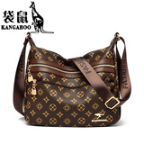 袋鼠（KANGAROO）双11礼物真皮女包斜挎包大容量2025七夕婆婆包妈妈包单肩包大包软 四叶花棕【芭黎袋鼠】 收藏送手