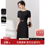尚都比拉设计感拼接连衣裙夏季高级感气质百褶裙小个子中长裙子 雅黑色 L