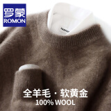罗蒙（ROMON）澳洲纯羊毛针织衫男士秋冬新款宽松圆领加厚毛衣男商务休闲打底衫 2205原绒紫 XL码(100%绵羊毛)