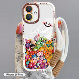 英恺达 适用苹果16plus手机壳iPhone16plus保护套镜头全包防摔亲肤男女款保护套泡芙壳彩色小公仔+手绳