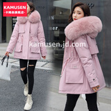 卡姆森棉服女冬中长款ins港风学生加绒加厚宽松棉衣女棉袄女派克服女外 粉红色 M【80-105斤】