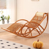 畔叙豆真藤藤椅休闲摇摇椅摇椅老人躺椅大人实木逍遥睡椅家用懒人藤编 黄棕色