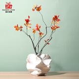 爱已装糖短枝秋叶3支几何艺术陶瓷花瓶套装简约仿真花假花客厅摆件装饰花