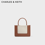 CHARLES&KEITH拼接牛仔手提包帆布托特包包女包生日礼物CK2-30701396 Tan茶色 M