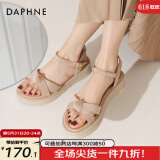 达芙妮（DAPHNE） 凉鞋女一字带厚底沙滩女鞋2024夏季新款平底休闲单鞋罗马鞋女 杏色 36