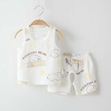 缤丽猫婴儿背心短裤套装夏季薄款衣服透气两件套男女宝开裆裤外穿衣服 背心套装-木头熊 80