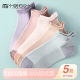 莫代尔5双袜子女纯棉抗菌防臭吸汗女短袜夏季薄款舒适透气低帮少女船袜 蓝色+奶白+粉色+紫色+浅绿】 5双 均码（纯棉抗菌 35-42码）