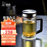 希诺抗菌双层玻璃杯男家用商务办公水杯带手柄泡茶杯子XN-9005K 420mL