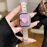 iboann适用apple watch s9表带不锈钢S10苹果手表表带s11金属iwatch ultra2/1女士款s7/s6/se手表带X 星光-透气凉感金属·细款小方块 38/40/41/42表