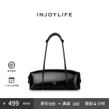 INJOYLIFE健身包中号新款潮复古软皮单肩包枕头包大容量手拎包女 黑色中号