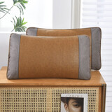 皮尔卡丹 藤席枕套 夏凉席枕席套子枕头套 长城格 一对装 46*70cm 