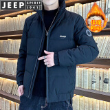 JEEP SPIRIT吉普羽绒服男短款冬季加厚外套袄子面包服新款冬天户外休闲中服装 黑色 2XL (140斤-160斤)