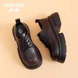 唐狮（TonLion）乐福鞋女鞋春夏季厚底小皮鞋女士英伦风黑色单鞋女豆豆鞋 棕色38