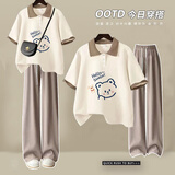 嘉绸青少女生中大童女孩衣服12到15岁夏天夏季套装青少年初中生女装凉 杏色T恤+卡其色库 160 【建议86-105斤