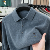 啄木鸟100%纯羊毛衫男冬季加厚毛衣翻领中年针织打底羊毛衫保暖 蓝色 翻领 2XL 180/54 建议145斤-160斤