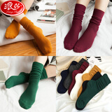 浪莎堆堆袜子女棉袜高筒5双春夏纯色韩版森系复古学院风百搭潮棉长袜 黑色+浅灰+军绿+白色+姜黄 5双 均码