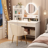 灏森梦梳妆台卧室化妆桌一体式主卧化妆台收纳柜带灯梳妆桌 【两抽一门+LED灯+椅】白色100CM