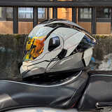 Orz新3C认证摩托车揭面盔蓝牙槽双镜片头盔男女半全覆盔四季个性尾翼 银高达幻彩红（可夜视）+透明镜 XXL