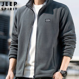 JEEP SPIRIT吉普抓绒衣男士卫衣男秋冬加绒外套运动休闲男装上衣 深灰 4XL