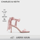 CHARLES&KEITH一字带缎面蝴蝶结绑带高跟凉鞋子女鞋生日礼物CK1-61720177 粉红色Pink 36