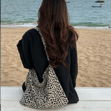 星昔包包女包韩系豹纹帆布包慵懒风单肩包斜挎包大容量轻便布袋送女友 豹纹奶白色