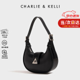 CHARLIE&KELLI CK品牌包包女包2024新款三角扣新月包腋下包单肩斜挎包七夕礼物 黑色【京仓配送 赠礼袋 】