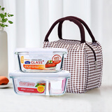 乐扣乐扣 分隔密封耐热玻璃保鲜盒套装 便当盒 600(分格)+500ML 带饭包