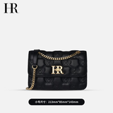 HR赫莲娜女包包单肩斜挎包头层牛皮印花时尚通勤菱格链条包生日礼物 黑色【经典】