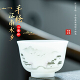 钰铨龙门 手绘江南水乡云雅杯 德化羊脂玉瓷素烧品茗杯陶瓷个人杯礼盒装 云雅杯-画里江南 80ml