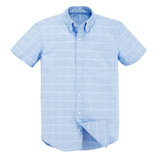 凡客诚品vancl休闲短袖衬衫男 牛津纺 领尖扣 短袖 男款 天蓝白格 S