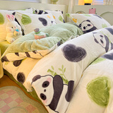 雅鹿 牛奶绒四件套冬季加厚珊瑚绒双面绒法兰绒床单被套床笠床上套件 爱心熊猫【双面加绒 适合裸睡】 1.8m 床单款 四件套-适合200x230cm被芯