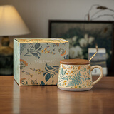 悠瓷（youcci）2026新款漂亮杯子复古马克杯办公室喝水杯陶瓷咖啡杯生日礼物送人 夏语-大肚杯带盖勺(彩盒装)