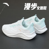 安踏漫步运动鞋女鞋2025夏季皮网面透气轻便防泼水软底耐磨跑步鞋子女 漫步皮面|象牙白/泡沫绿231-8 35.5