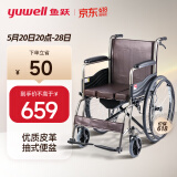 鱼跃（yuwell）轮椅H058B 钢管加固软座护理带座便易清洗 可折叠老人坐便轮椅车