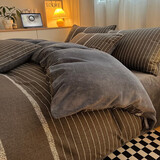 南极人（Nanjiren） 牛奶绒被套单件冬季加厚单人150x200x230加绒被罩双人珊瑚绒被单 单面绒 绅士灰条 1.8x2.2米（加绒裸睡单件被套)