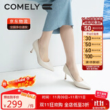 康莉（COMELY）单鞋女春季细跟尖头高跟羊皮软舒适底简约职业工作鞋 米白色 38 